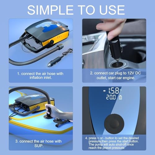 50PSI Paddle Board Pump Electric Portable, 10000mAh Sup Pump with Auto-Off,9 Modes Paddleboard Pump for Stand Up Paddle Board/Car/Kayak/Motorcycle/Bicycle (Non-Rechargeable)