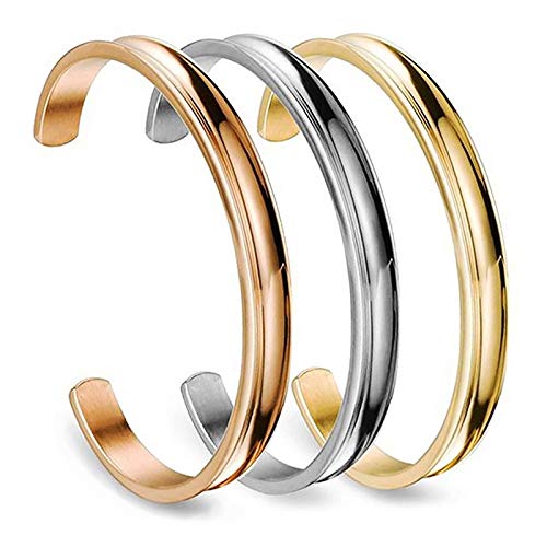 COMISAN Sister Cuff of 3 Bridesmaid Bracelet Gifts Grooved Cuff Bangle 3 Color Set Jewelry Gift for Women or girls.