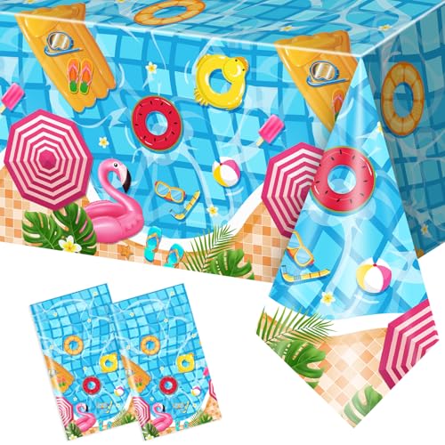 Avezano 2 pcs Summer Pool Party Decorations Pool Party Table Cloth 108 x 54 inch Plastic Disposable Rectangle Summer Beach Swimming Themed Birthday Decor