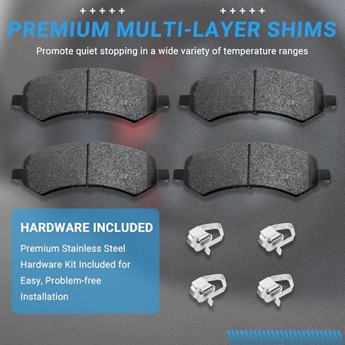 Image of Front Brake Pads Set Compatible with Chrysler Aspen, Dodge Dakota Durango Ram 1500, Mitsubishi Raider, Ram 1500 Classic Automotive Replacement Brake Pads Semi-Metallic D1084