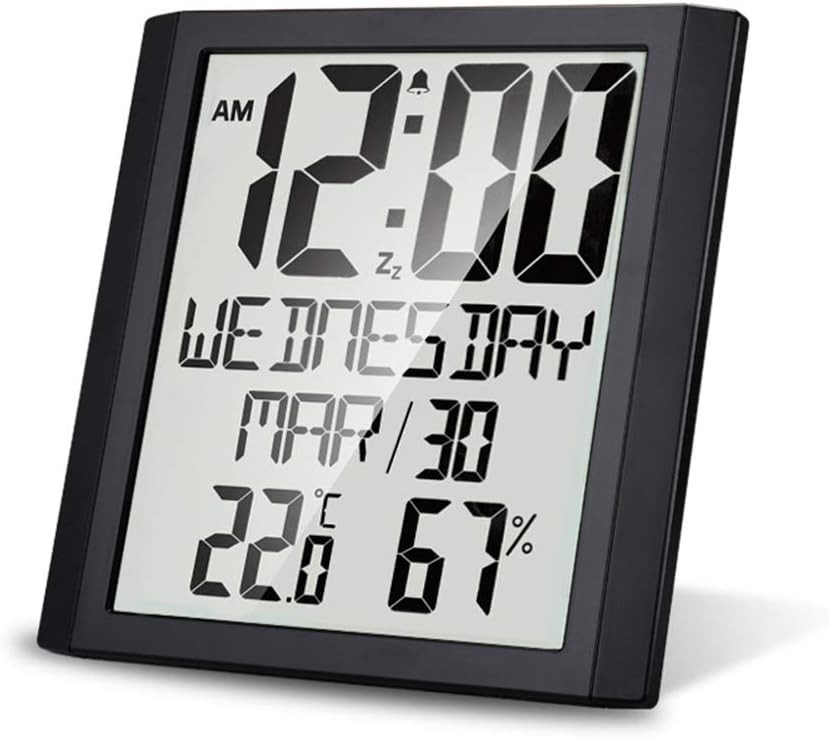 LancoonLarge Digital Screen Wall Clock, Indoor Temperature & Humidity Digital Clock with TN Display, Mute-Travel Time Suitable for Living Room Bedroom Office