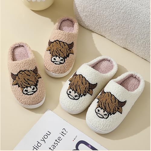 Gaolinci Cute Cow Head Cotton Slippers, Warm Fuzzy Slippers for Women4