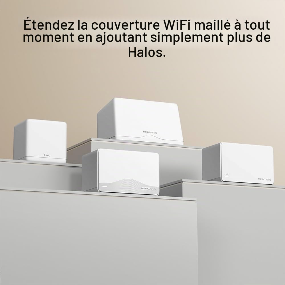 Mercusys TP-Link Mesh Wi-FI 7 BE3600Mbps Double Bande, 3 Ports WAN/LAN Gigabit, Couverts jusqu'à 460m2, 4K-QAM, MLO, Multi-RUs, Contrôle par APP, Halo H25BE(2-Pack)
