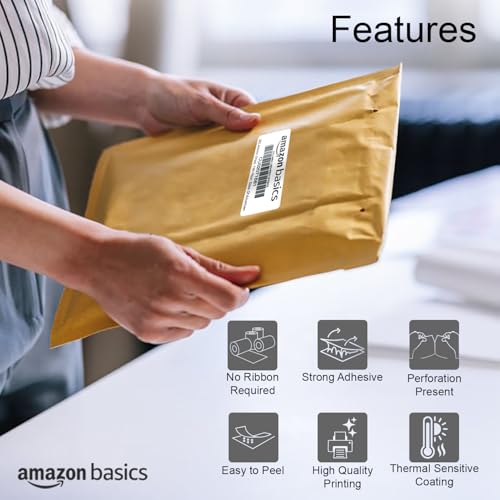 Image of Amazon Basics 70gsm Thermal Label Printer Paper - 2 inch x 1 inch (50 x 25 mm)| Ideal for Barcode, Product, Inventory, Price, and Transparency Labels - 1000 Labels per Roll (Pack of 2)