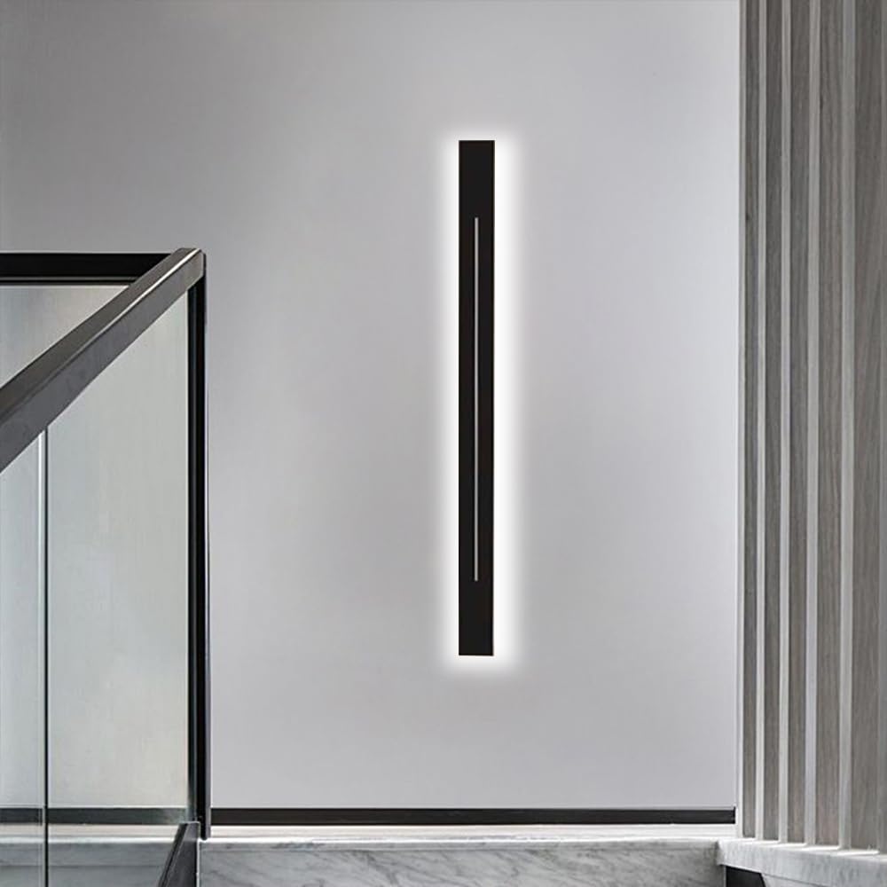 Prostokątne czarne lampy ścienne LED - minimalistyczne lampy metalowe z akrylowym kloszem do użytku wewnątrz (białe światło, 60 cm)
