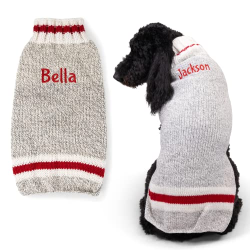 GoTags Personalized Dog Sweaters, Knit Wool Sweater Custom Embroidered with Name, Warm and Cozy Winter Cold Weather Sweatshirt for Dogs, Light Gray (Medium)