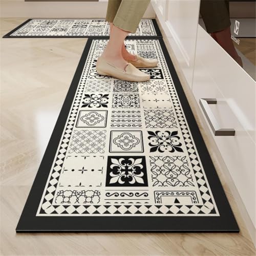 Image of Kitchen Anti Slip Mat for Floor, Waterproof Washable Kitchen Mats, Non Slip Kitchen Floor Mats for Home, Soft Mats for Kitchen, Kitchen Mats for Floor Anti Slip (GEO-Black and White)