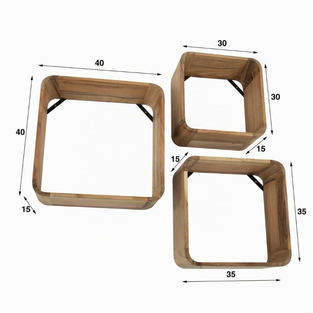 RINGO-Living Quadtratisches Regal Massivholz mit 3er Set, Hängende Kommode Hartholz, Wandregal Blumentopf Ablage mit Stauraum, Küchenregal Rund, Designer Wandregal Rund Dekoration Echtholz