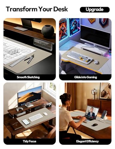 Image of YSAGi Leather Desk Pad Protector, Office Desk Mat, Large Mouse Pad, Non-Slip PU Leather Desk Blotter, Laptop Desk Pad, Waterproof Desk Writing Pad for Office and Home (Olive Beige, 23.6 inch x 13.8 inch)
