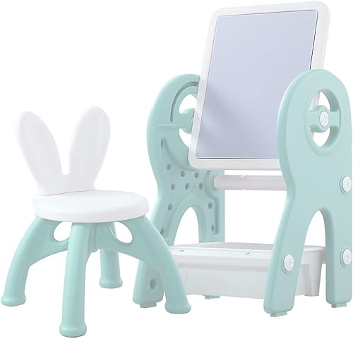 Miniatura 1 de Ochine Juego de mesa y silla 2 en 1, caballete de arte para niños con taburete, juego de mesa y silla de actividades para niños, juego de mesa y