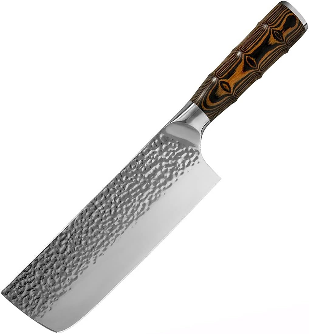 Meat Cleaver,Cleaver Knife 6.7 Inch 5CR15 Kitchen Nakiri Knife Hardness Meat Vegetable Knife Pakka Wood Kitchen Knives Bamboo Shaped Handle Knife