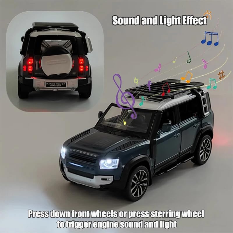 Image of 1:32 Compatible for Land Rover Defender 110 Diecast SUV | Metal Pull Back Toy Car with Sound, Light & Openable Doors | Alloy Model Car for Kids, Boys, Girls & Collectors (Blue)