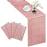Teruntrue 4er Pack Rose Gold Pailletten Tischläufer 12 x 108 Zoll Glitzer Rose Gold Tischläufer Glitzernde Tischdecken für Hochzeit Braut Baby Shower Geburtstag Urlaub Feier Party Event Dekorationen