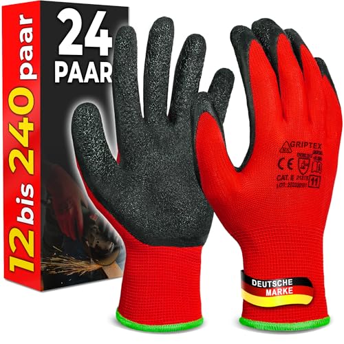 MK-Glove Abriebfest Arbeitshandschuhe Herren (24 Paar) - Gartenhandschuhe und Montagehandschuhe mit Latexbeschichtung - Werkstatt Schutzhandschuhe Mechaniker Handschuhe - Größe 10-XL