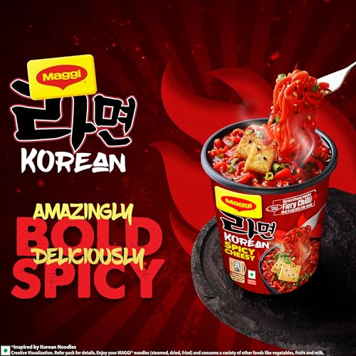 Image of MAGGI Korean Spicy Cheesy Cuppa Noodles, 286 g (Pack of 12, 71.5g each)