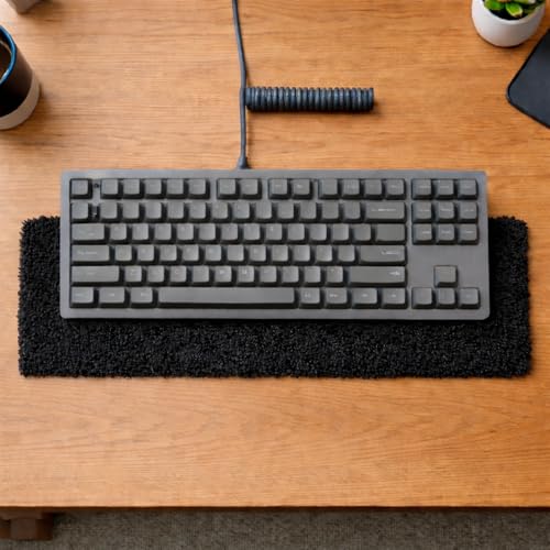 Image of Soft Plush Keyboard Carpet Wrist Rest Pad - Fluffy Ergonomic Wrist Support & Desk Nap Pillow for Computer, Laptop, Office Work & Gaming - Fuzzy Shag Desk Rug Cushion (45 x 15 cm) - Black