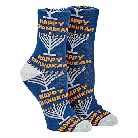 Rite Lite Chanukah Socks, Adult Crew, Sock Size 10-13. Fits Shoe Size 8-12 "Rambam Menorahs” Happy Chanukah Socks, Perfect Hanukkah Gift, Hanukkah Socks, Rambam Menorahs, One Size Cover