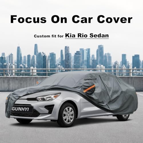 Image of GUNHYI Premium Car Cover Custom Fit Kia Rio Sedan, 16 Layers Heavy Duty Car Cover Waterproof All Weather with Zipper Door for Sun Rain Snow Dust Uv Protection