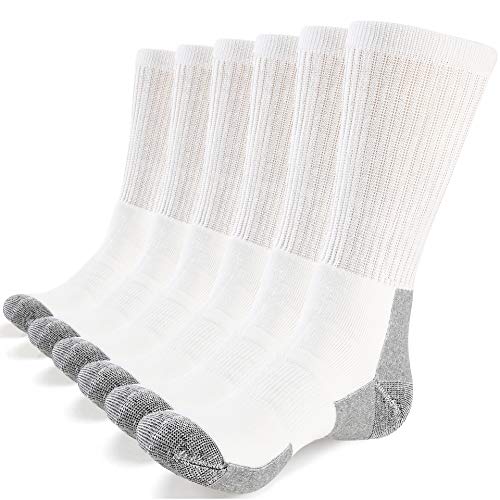 WANDER Mens Crew Socks Cushion Athletic Running Performance Outdoor Sports Hiking Trekking Socks 8-13 (6 pairs white)