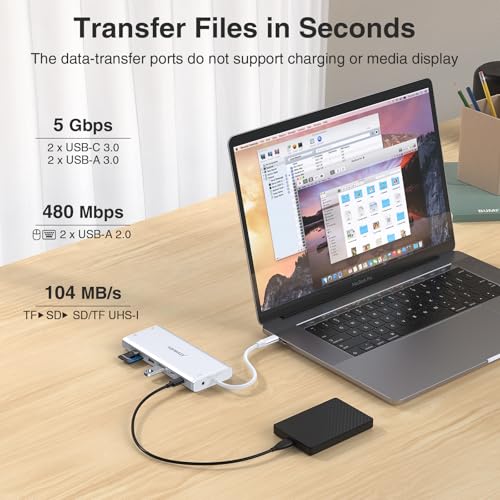 Image of USB C Hub USB-C Docking Station Dual Monitor 14 in 1 Triple Display Multiport Adapter with 2 HDMI+DP+7 USB Type C /A Ports+Ethernet+Audio, USBC Dongle for Dell /HP /Lenovo ThinkPad /Surface(Sliver)