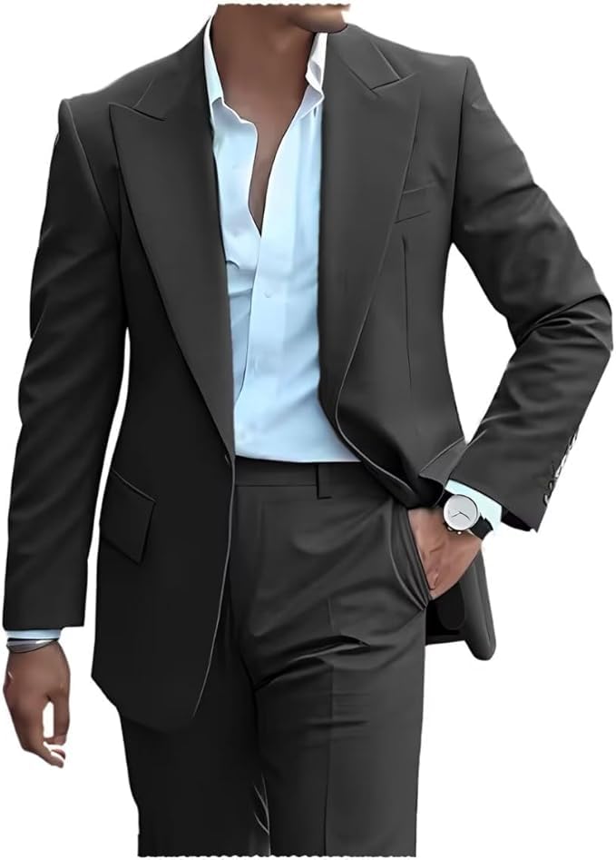Men's 2 Pieces Suit Elegant Solid One Button Single Breasted Party Blazer Vest Pants Set