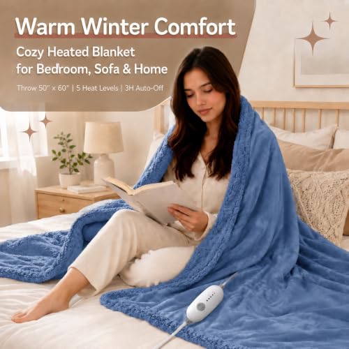 Manta Eléctrica Calefaccionada TICOO Modelo CHUBBY-TH Color Denim Blue Tamaño Throw 50"x60" miniatura 6
