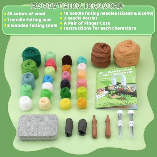 Image of Yizzvb Needle Felting Kit, 15 Pcs Succulent Felting Kit Cute Taco Felting Kit for Beginners Adult Including Instruction Wool Roving Foam Pad Needles DIY Craft Home Decoration Craft Party Supplies