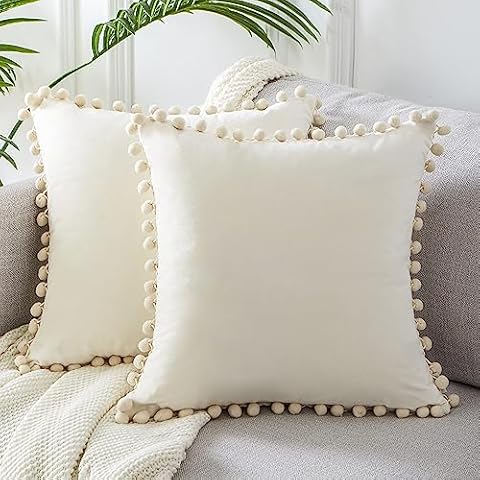 Topfinel Velvet PomPom Cushion Covers Pack Cover