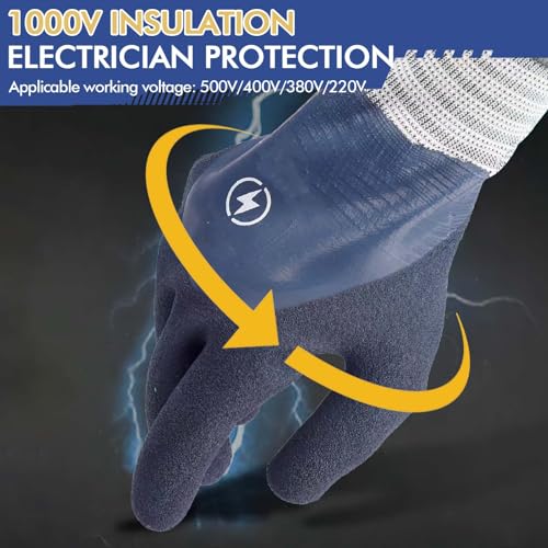 Image of 1000V Electric Gloves Shock Proof, Non-slip Insulated Electrician Gloves, Rubber Electrical Work Safety Gloves for Men