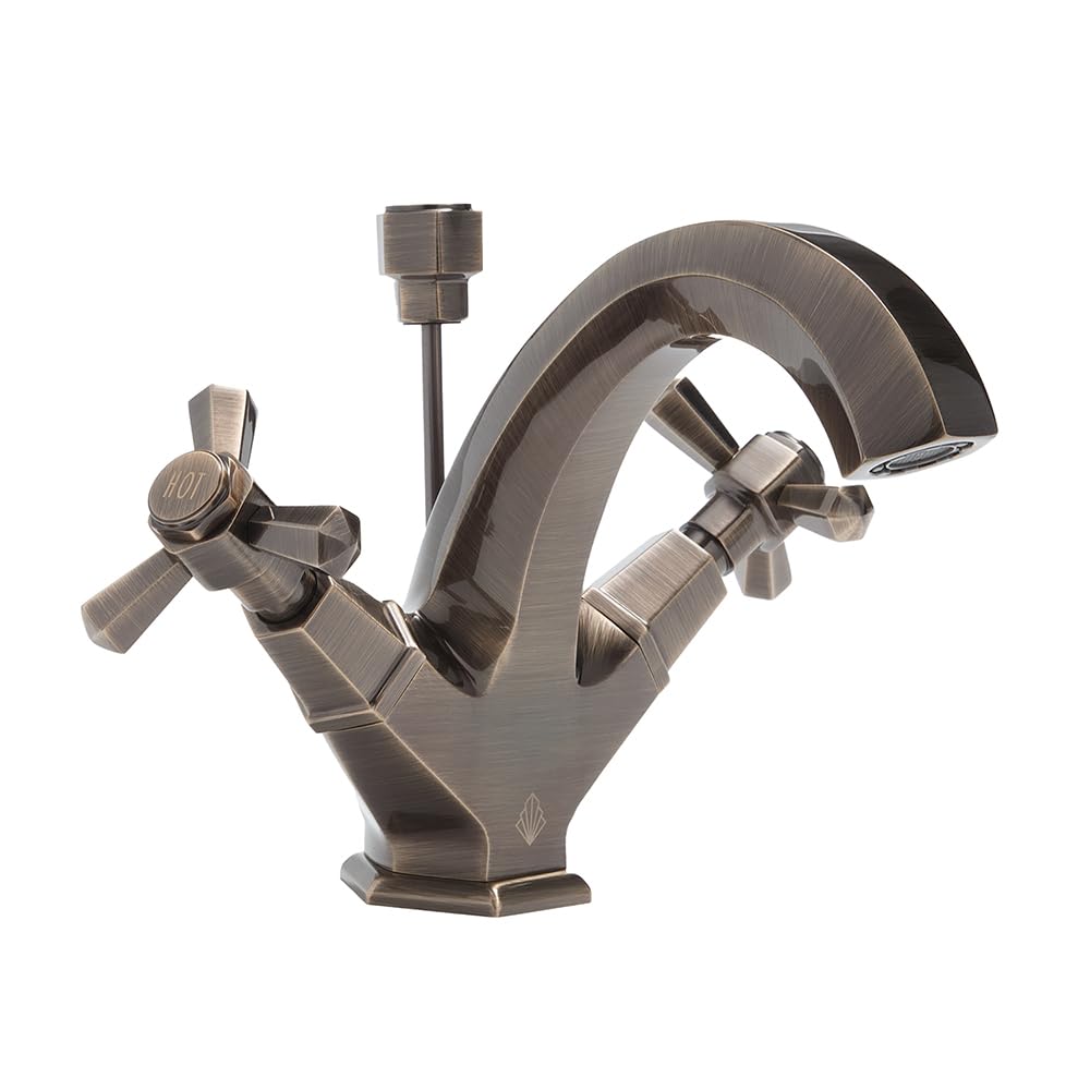 Milano Aged Bronze Earlham Art Deco Mono Bathroom Basin Mixer Tap Crosshead Handles