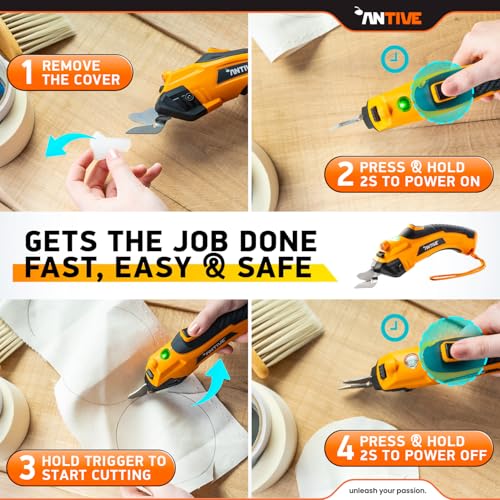 Image of Electric Scissors for Fabric with Safety Switch - Ergonomic Cordless Electric Fabric Scissors - Rechargeable Electric Fabric Cutter for Sewing, Crafts, Quilting & DIY