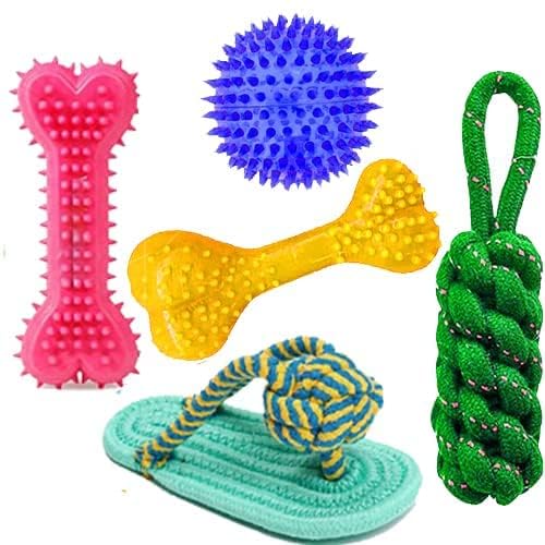 Dog Trust Toys for Puppies Spike Teether Ball + Rope Ball + Gums Cleaner Correct Rope + Play Bell Ball + Rubber Chew Bone Pack of 5 (B09P3R5V1N) Amazon Price History, Amazon Price Tracker
