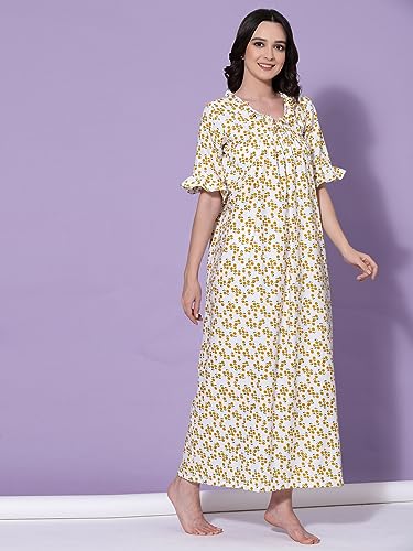 Image of OOMPH! Cotton Blend Nighty for Women's | Night Gown | Nighty | Nightdress | Maxi Dress | Sleepwear | Gown for Women | Nighties | Sleepwear