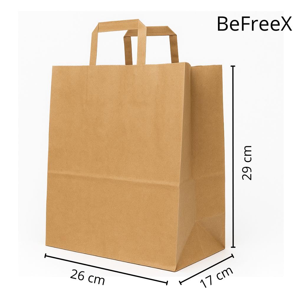 BeFreeX - Bolsas de papel kraft con asa plana 26×17×29 cm | Packs de 175 y 350 unidades | Resistentes, ecológicas y personalizables | Bolsas para regalo | Para tiendas, eventos y comercios (350)