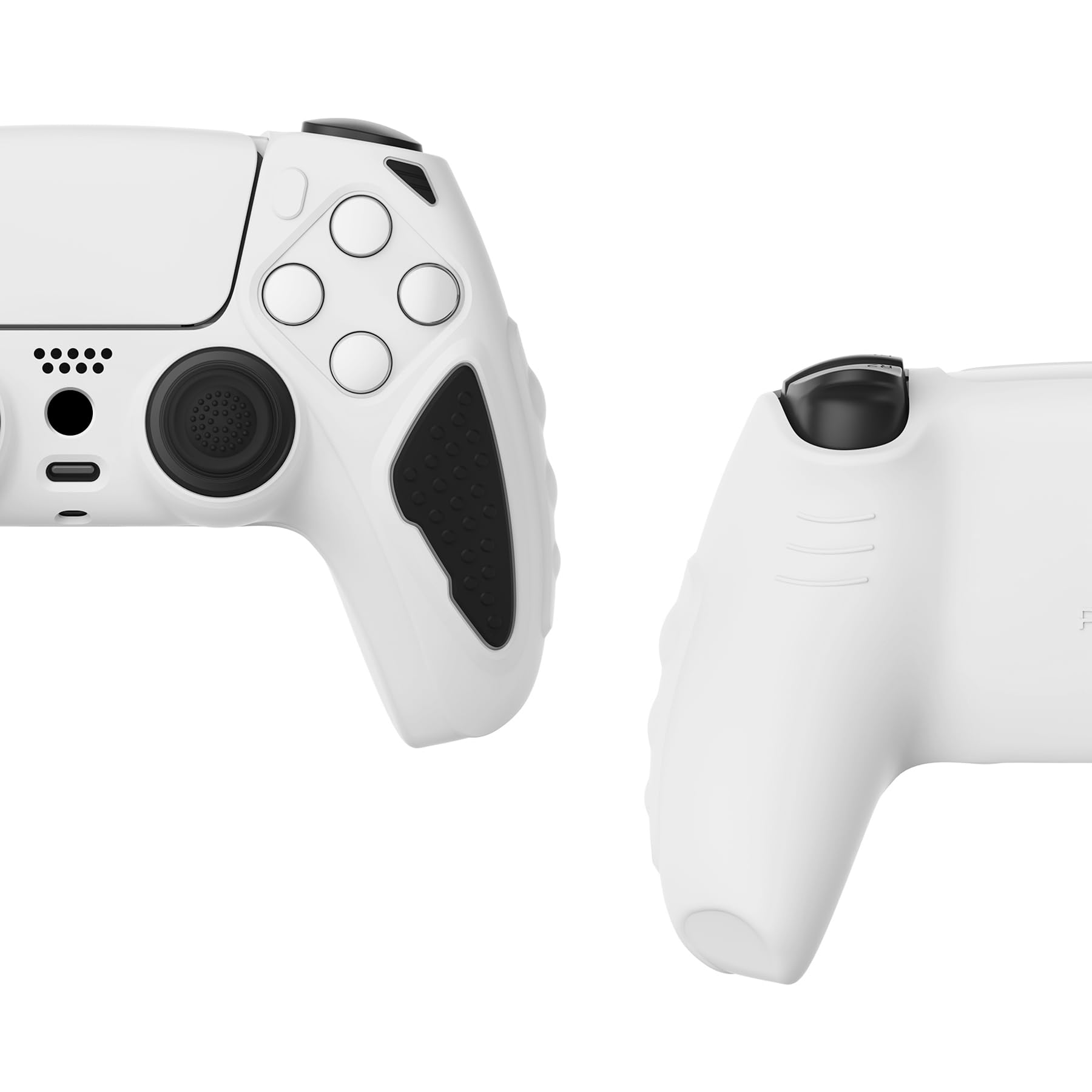 PlayVital Cover Silicone per ps5 Joystick Custodia Controller Skin Antiscivolo Copertura Gomma Protettiva&2 Copri Levette Analogiche, Knight Edizione, Bianco&Nero