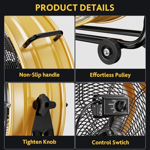 Simple Deluxe 24 Inch Heavy Duty Metal Industrial Drum Fan, 3 Speed Floor Fan for Warehouse, Workshop, Factory and Basement