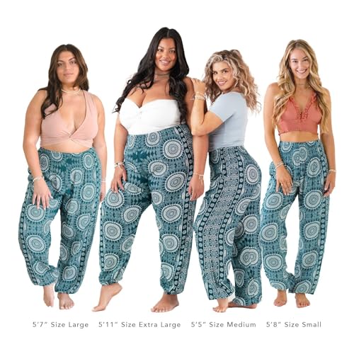 Image of Lotus and Luna Women's Harem Pants Thai Pants for Beach & Lounge High Waisted Flowy Boho Pants Genie Pants Yoga Pants