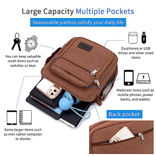 FuninCrea Crossbody Bag, Canvas Shoulder Bag Messenger Bags for Men, Multi Pocket Crossbody Phone Bag for Travelling, Hiking4
