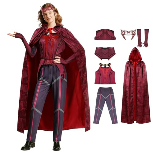 Disfraz de Wanda Maximoff para Mujeres Adultas - Bruja Escarlata, Traje de Halloween Con Capa y Accesorios de Fiesta, Talla XL