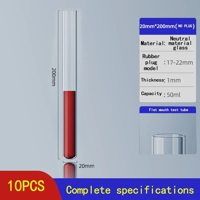 Reagenzgläser aus Borosilikatglas – Laborröhrchen mit flacher Öffnung und rundem Boden, 10 Stück in verschiedenen Größen(20mm200mm)