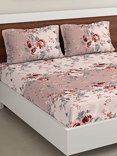 Image of DDECOR - Fleur 100% Cotton Double Bedsheet with 2 Pillow Covers, Red