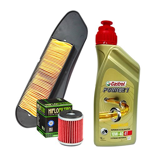 Kit d'entretien Motocar pour Yamaha VP X-City/YP X-Max R 125 : Huile Castrol 10W40 (2L), Filtre à huile HifloFiltro HF141, Filtre à air Nypso 100602411 -...