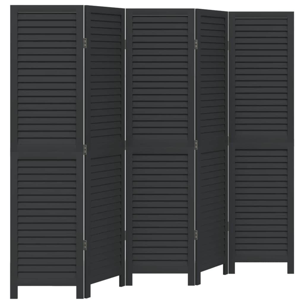 Paravento in legno massiccio, 5 pezzi, nero, altezza 160 cm