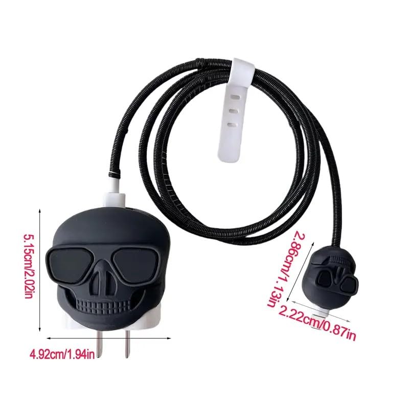 Image of Cable Protector with Protective Case for iPhone Charger18W & 20W Charger Cover|Full 3DProtection|Protection Sleeve Cord Saver for Cable & Adapter|360Protection Set of-1 (Skull-Black)
