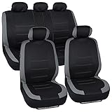 BDK Venice Series Car Seat Covers for Auto - Gray Stripes on Flat Black Cloth - Split Bench Function, Original Cover Protection