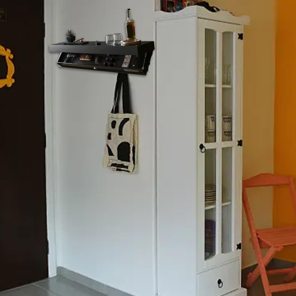 Gdfnmogo Verdecktes Wandregal, verstecktes schwebendes Holzregal mit Geheimfach für Wohnzimmer, Zuhause, Büro, Organisation, platzsparendes Design, 40 x 21 x 7,2 cm (schwarz)