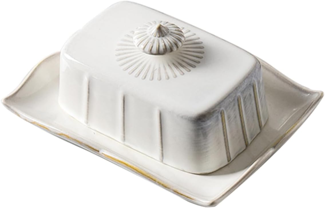 Ceramic Butter Dish with Lid Food Grade Tableware Plate for Household Cheese and Dessert Storage Dustproof Covered Butter Holder for Kitchen and Family Use
