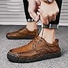 Leather Shoes Men's Soft Sole Handmade Casual Shoes Stitches Lace-Up Shoes Fashionable Casual Shoes Comfortable Barefoot Shoes Slip On Loafers Low Shoes Airy Beach Shoes, brown, 7 UK #1