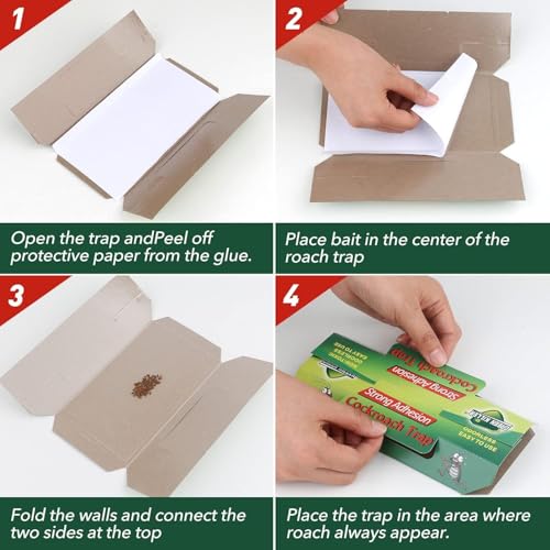 Image of Sticky Cockroach Trap with Strong Adhesive Glue Board, Pesticide-Free, Non-Toxic, Multicolor, for Kitchen, Room and Office, Safe for Pets and Kids (Pack of 5)