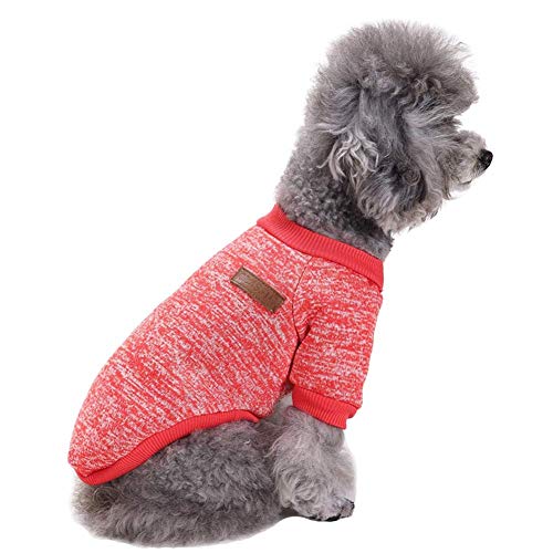 Image of fleece Pet Dog Classic Knitwear Sweater Warm Winter Puppy Pet Coat Soft Sweater Clothing for Small Dogs (S, Red), 1 count